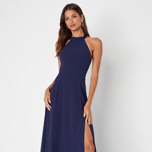 Lulus Confidently Charismatic Navy Blue Backless Halter Maxi Dress - Size XS
